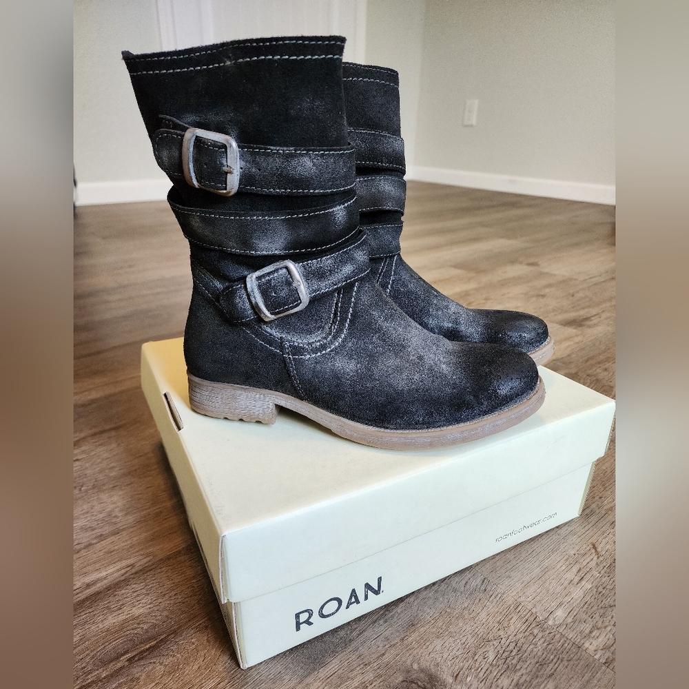 ROAN by Bed Stu Lola Suede Leather Boots Black - Size 7-1/2 - EUC